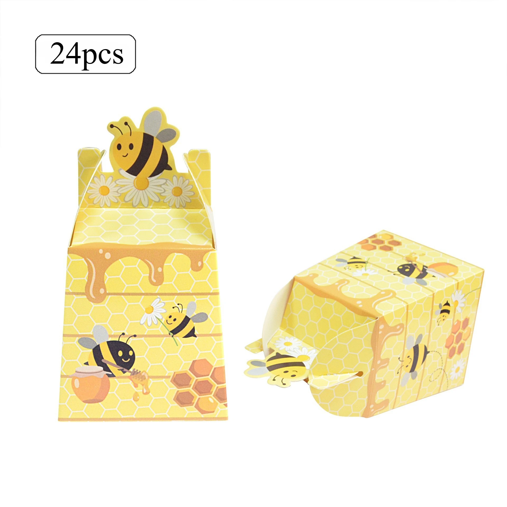Charming Honeycomb Favor Boxes - Adorable Bee and Floral Design, Set of 24