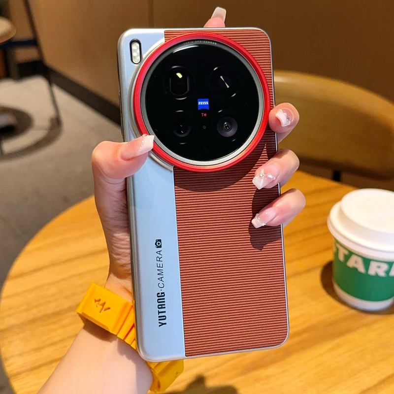 Fashion Textured Stripes PU Leather Case with Electroplated Frame & Camera Protection