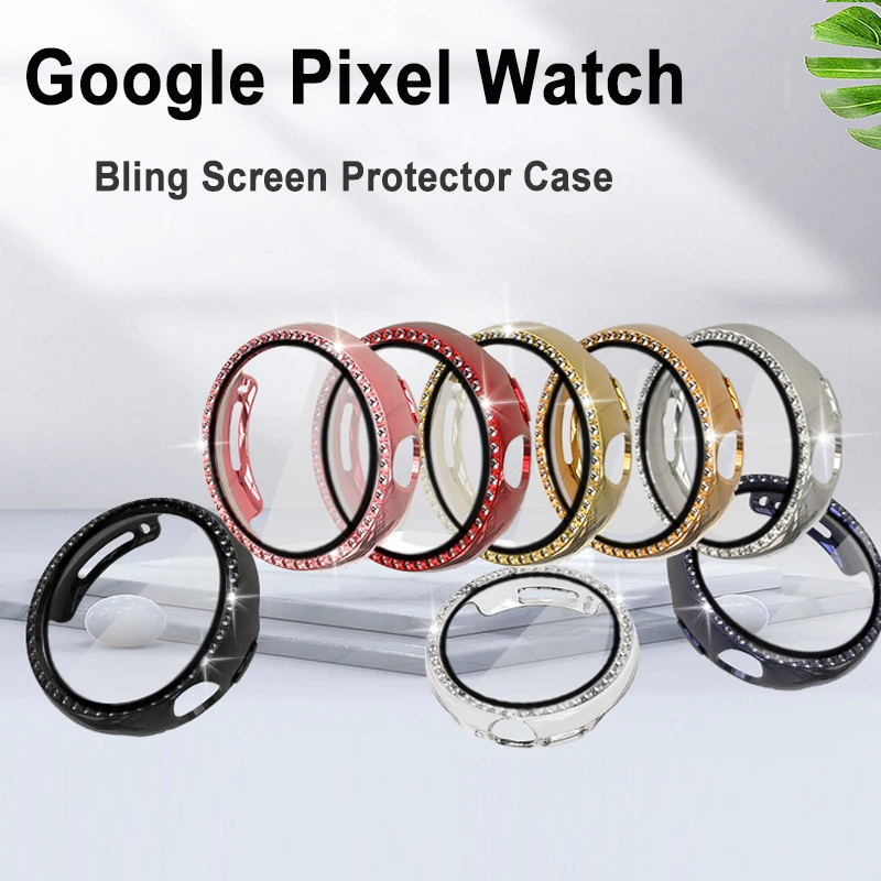 Apple Watch Screen Protector Watch Screen Protector Case Watch Screen Protector Watch Case Watch Protective Case Watch Cover Watch Protective Cover Bumper Protective Case Diamond Case + Glass for Google Pixel Watch