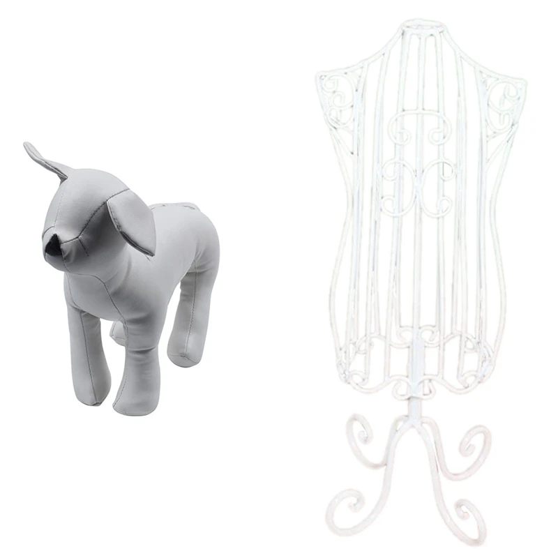 Leather Dog Mannequins Standing Position Models With Metal Pet Clothes Small Hangers |