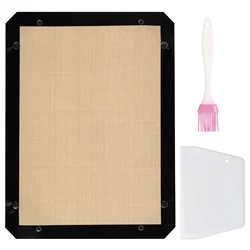 Silicone Fiber Non - Slip Baking Mat with Scraper and Brush (Black)