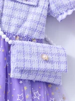 Robe douce et élégante pour filles, robe en maille étoile à manches courtes à la mode avec petit sac inclus 5