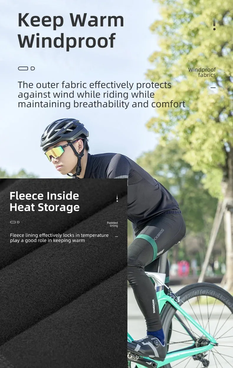 Description Picture 2 of itemROCKBROS Cycling Leg Sleeves Warm Fleece Legwarmers Bicycle Riding Leggings Autumn Winter Windproof Sports Leg Covers