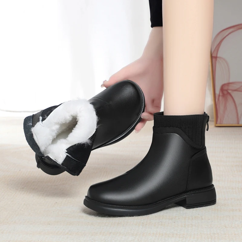 DIMANYU Women's Ankle Boots Genuine Leather 2024 Winter New Women's Warm Socks Boots Natural Wool Women's Winter Boots