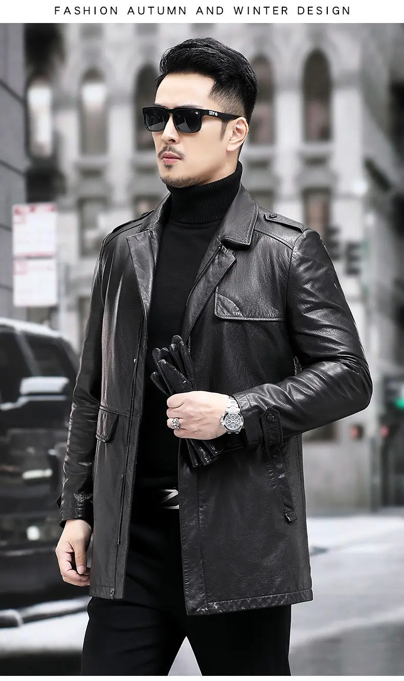 Description Picture 6 of itemTcyeek 100% Top Layer Cowhide Real Leather Jacket Men Spring Fall New Mens Leather Jackets High-end Mid-long Trench Coat Fashion