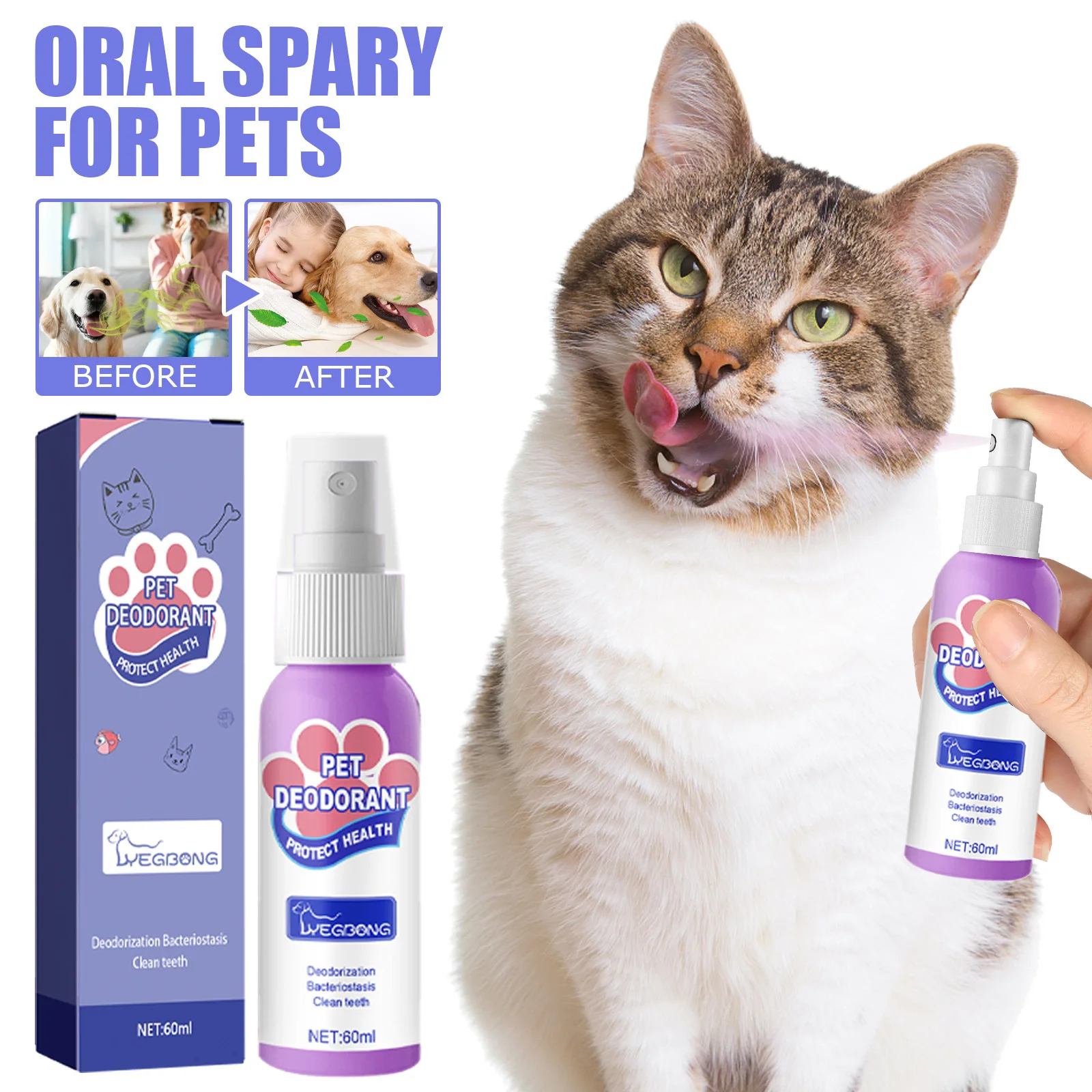 Dog Breath Spray Oral Cleaning Pet Cat Deodorization and Odor Removal Oral Spray Freshener