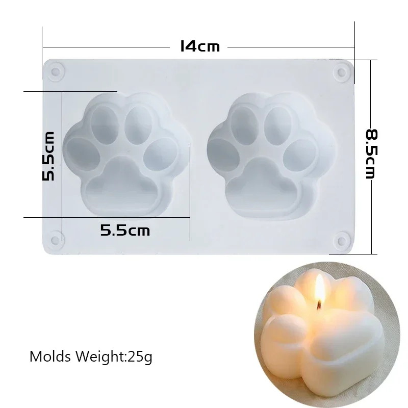 Description Picture 2 of itemNew 2 Holes Cat Paw Candle Mold Aromatherapy Silicone Mould 3D DIY Handmade Candle Cake Soap Resin Mold Candle Making Supplies
