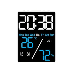 Multifunctional Digital Alarm Clock with Humidity Display and Adjustable Brightness (White-Blue)