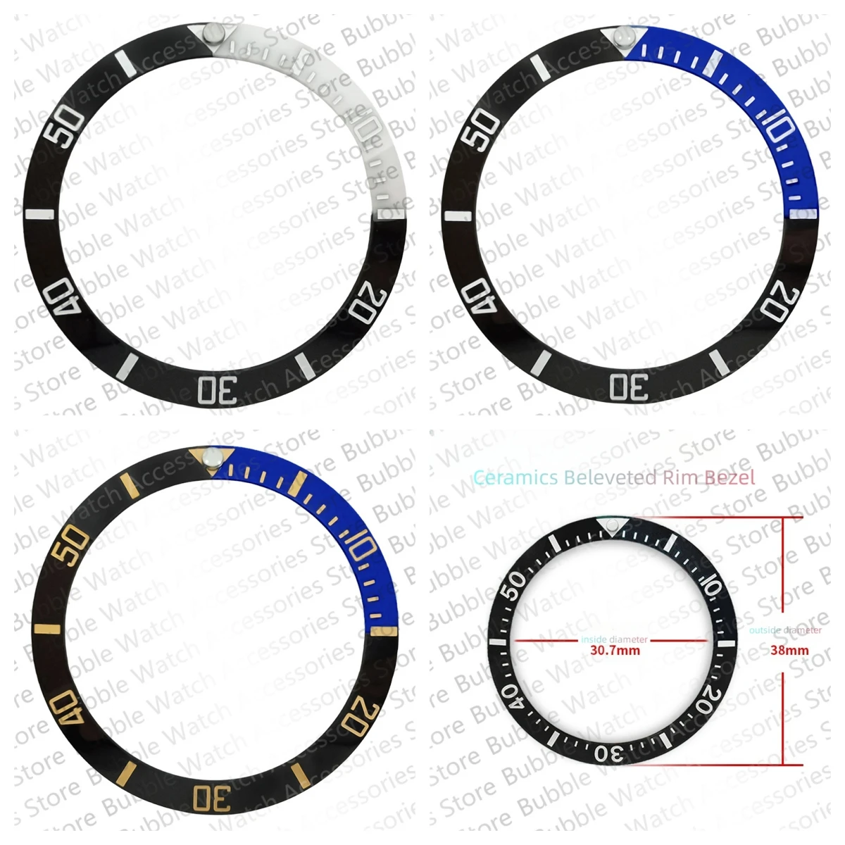 

New 38mm*30.7mm Ceramics Black Blue Bezel Insert Fit For SKX007 SKX009 SUB SRPD Submariner Automatic Men Watches