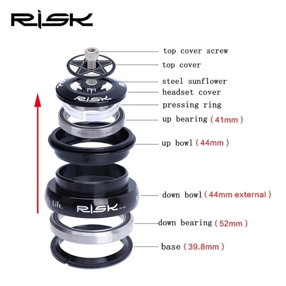 RISK DH-44F Mountain Road Bicycle External Headset For 44mm With 28.6mm Straight Fork or 1.5 Taper Pipe Fork Bicycle Accessories