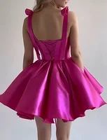 Mini Satin Sweetheart Homecoming Dresses for Teens Bow Spaghetti Straps Short Ball Gown Puffy Cocktail Prom Dress with Pockets - Image 3