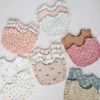 Flower Print Baby Bibs Adjustable Snap Saliva Towel Ruffled Edge Muslin Cotton Burp Cloths Rainbow A Grade Girls Feeding Scarf 5