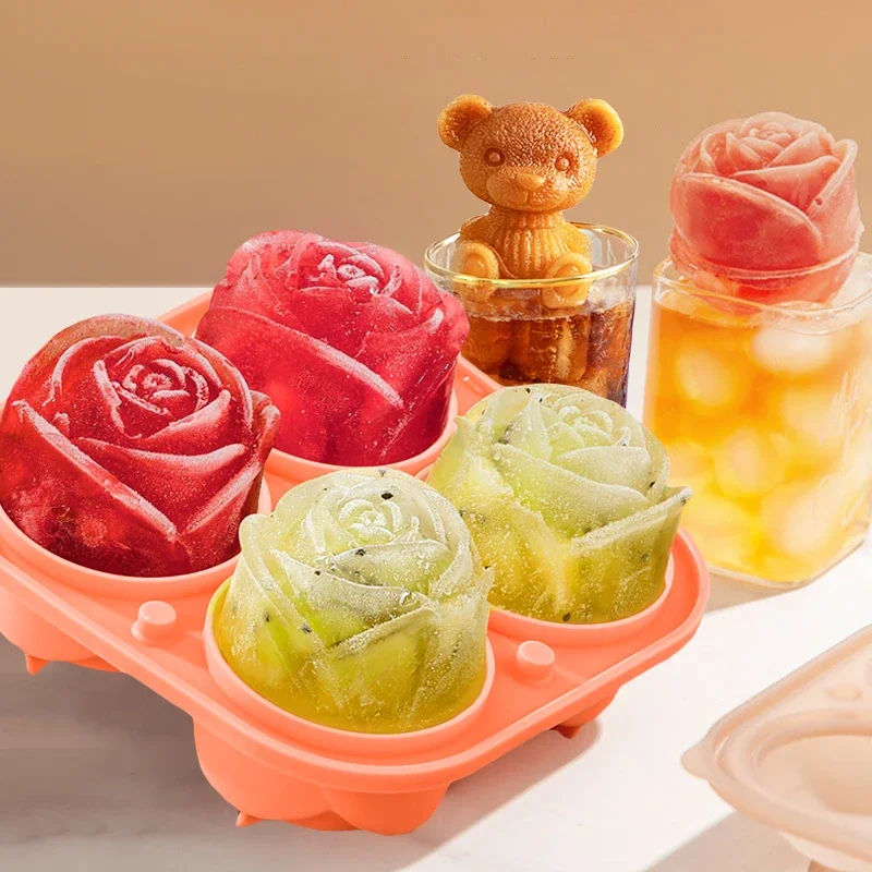 3D Rose Ice Molds Ice Cube Tray Flower Shaped Ice Cube Making Mold Food  Grade Silicone Big Ice Ball Maker kitchen accessories - AliExpress