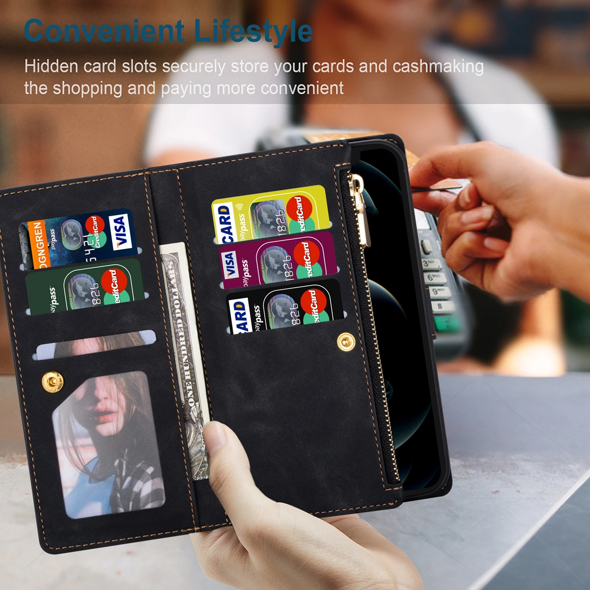 Flip Leather Case For XiaoMi 13T 12T 11T  13 12 11 Lite Poco X5 F5 Redmi Note 12S 11S 12 Pro + Zipper Card Slot Wallet Bag Cover 3