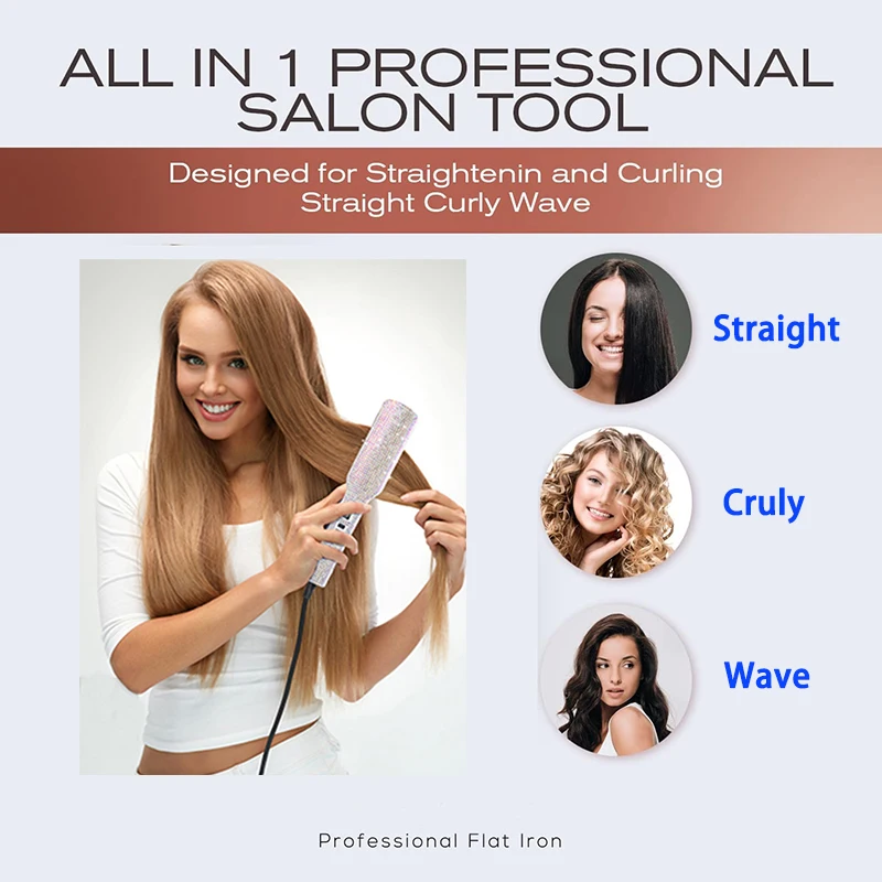 Hair Straightener Flat Iron With Rhinestones 2 Inch Titanium Straightener Iron with LCD Display Fast Heating Plancha de Cabello 6