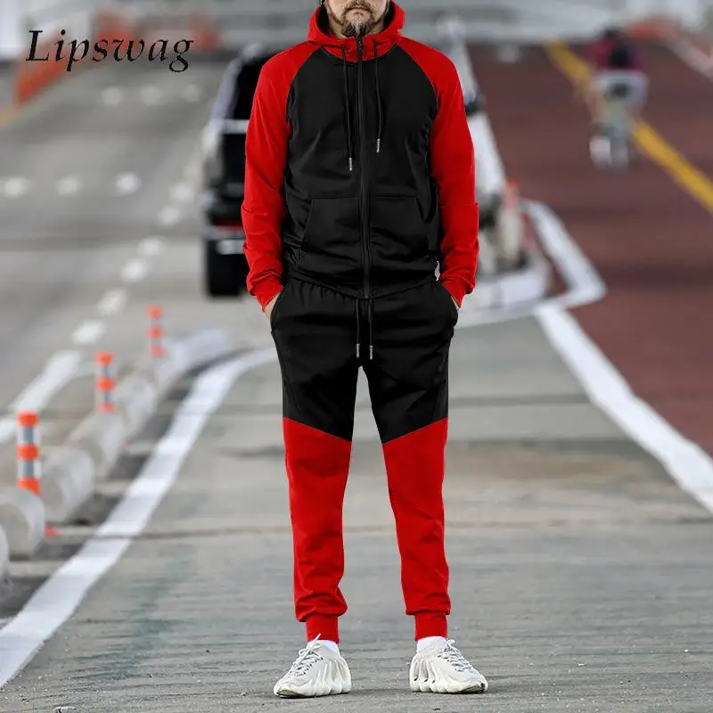 

Autumn New Casual Tracksuits For Men Streetwear Fashion Loose Patchwork Hoodie And Pants Two Piece Suits Mens Sports Set Outfits