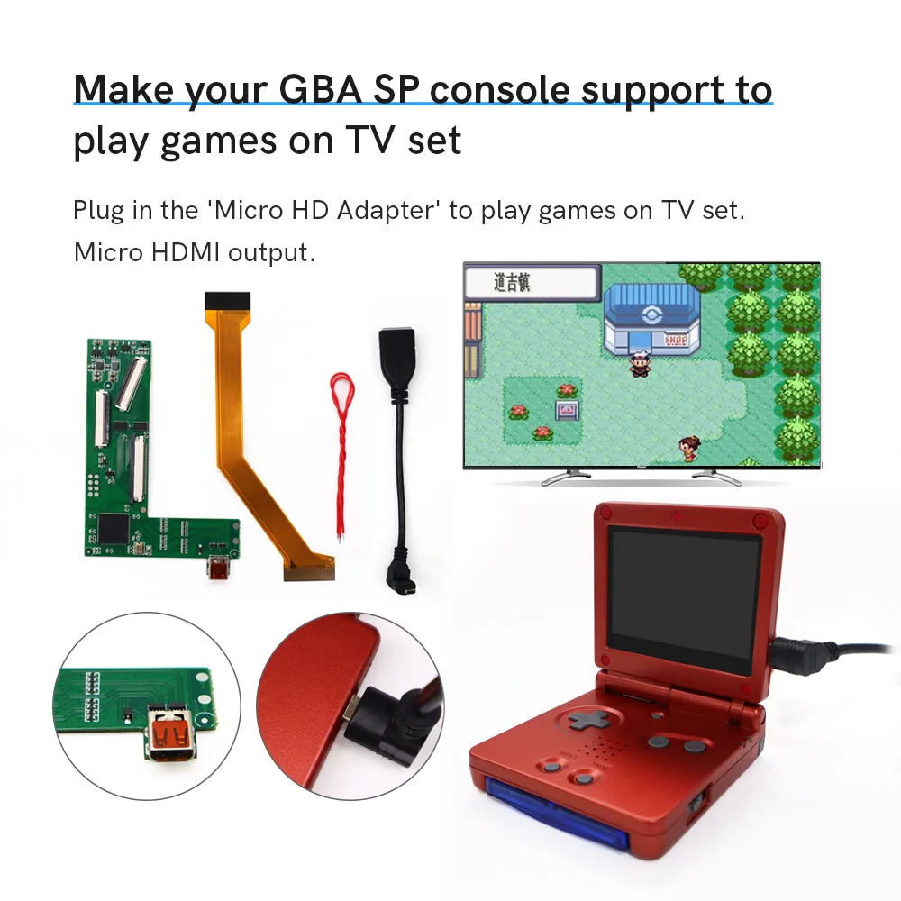 Adaptador Compatible con GBA SP HDMI, convertidor HDTV, Kit PCB para