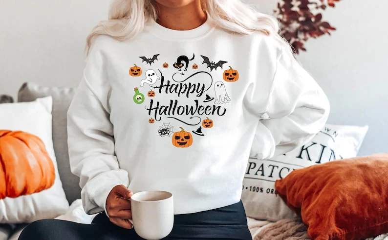 Happy Halloween Witches Sweatshirt, halloween costume, womens costumes trick or treat casual sweatshirts Fashion  Drop Shipping sweatshirts halloween it s the most wonderful time of the year bleached sweatshirt in multicolor size l m s xl