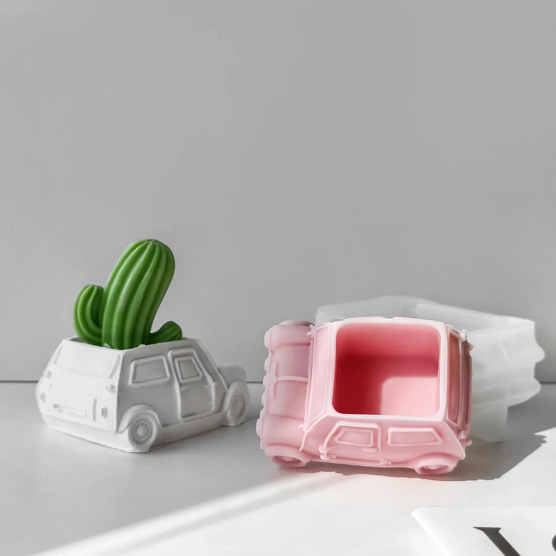 DIY Mini Car Flowerpot Silicone Mold Handmade Plaster Mixed Clay Planter Mold Creative Car Gypsum Form Garden Vase Making