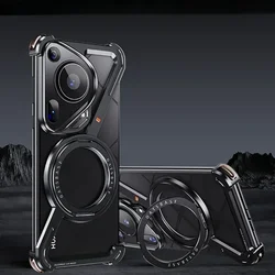 Premium Metal Phone Case with MagSafe, Magnetic Kickstand, Frameless Shockproof Design, Compatible with Wireless Charging for Huawei P70 pro (Black)