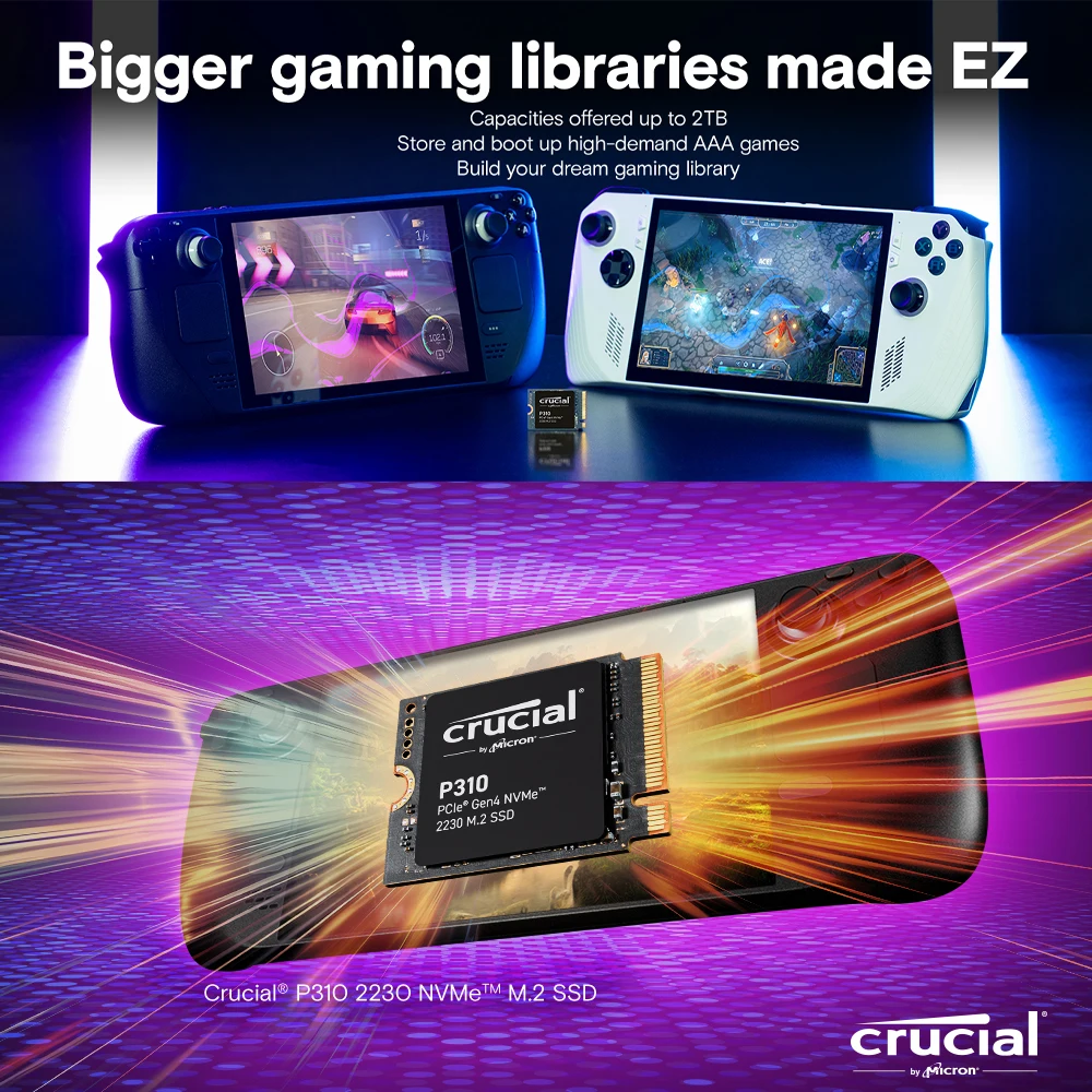 新しい Crucial P310 PCIe Gen4 2230 NVMe M.2 SSD