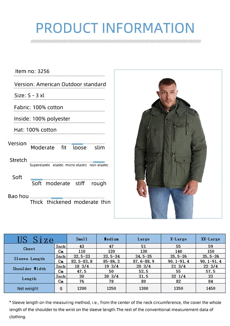 Description Picture 2 of itemMen Windbreaker Winter Fleece Military Hooded Parkas Male Thick Outerwear Overcoat Army Long Jacket Coats High Quality Clothing