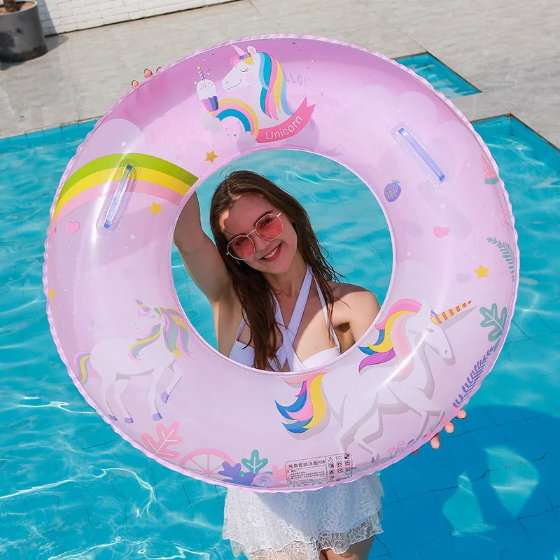 90# with Handle Adults Inflatable Swimming Ring Unicorn Pool Float Inflatable Swimming CircleTube For Adult Beach Water Toy