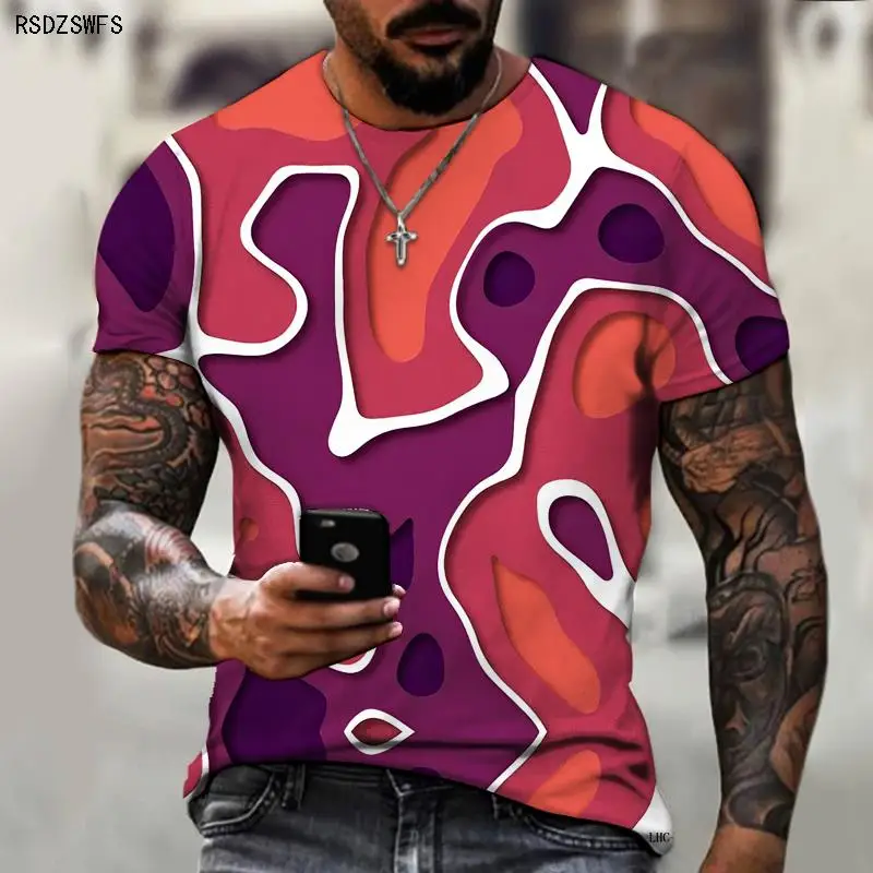 

Men's T-shirt Color Stitching 3D Printing Round Neck Design Tops Multi-color Independent Design Stitching Art 5XL