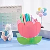 Rainbow Cactus Shape Acrylic Pen Holder Cute Multi Compartments Pencil Box Kids Desktop Stationery Organizer Decoration 3