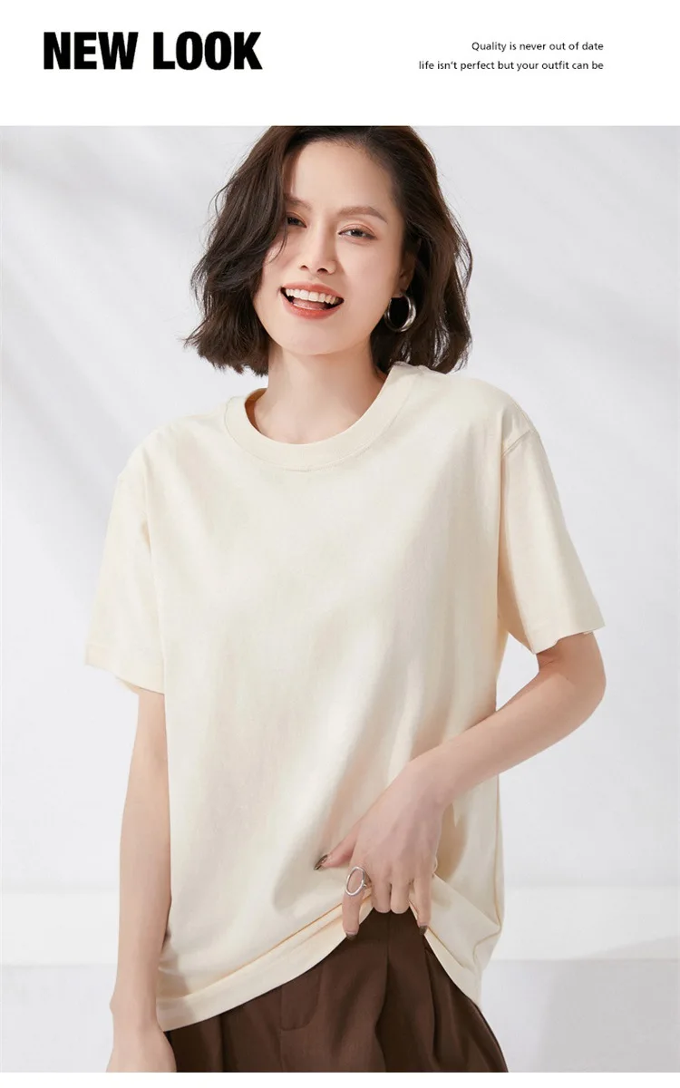 Women T-shirts 2024 Summer Tops Solid Short Sleeve Loose O-neck 100% Cotton Casual Ladies Shirts Harajuku Korean Woman Tshirts