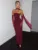 Strapless Backless Sexy Maxi Dress For Women Burgundy Mesh Sleeve Off-shoulder Bodycon Club Party Evening Long Dress