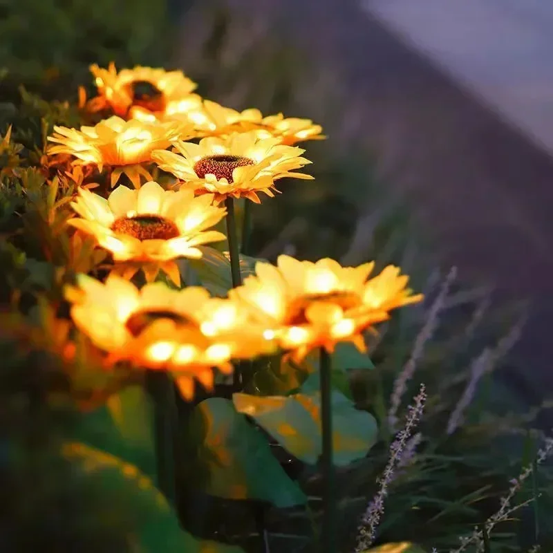 Solar LED Light Simulation Sunflower Lamp Outdoor Waterproof Landscape Light Garden Firefly Lawn Yard Christmas Decor