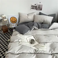 Black Bedding Set for Boys Girls Bedroom Washed Cotton Duvet Cover Pillowcase Bedspread Simple Fashion Bed Sheet Set Bed Linens 6