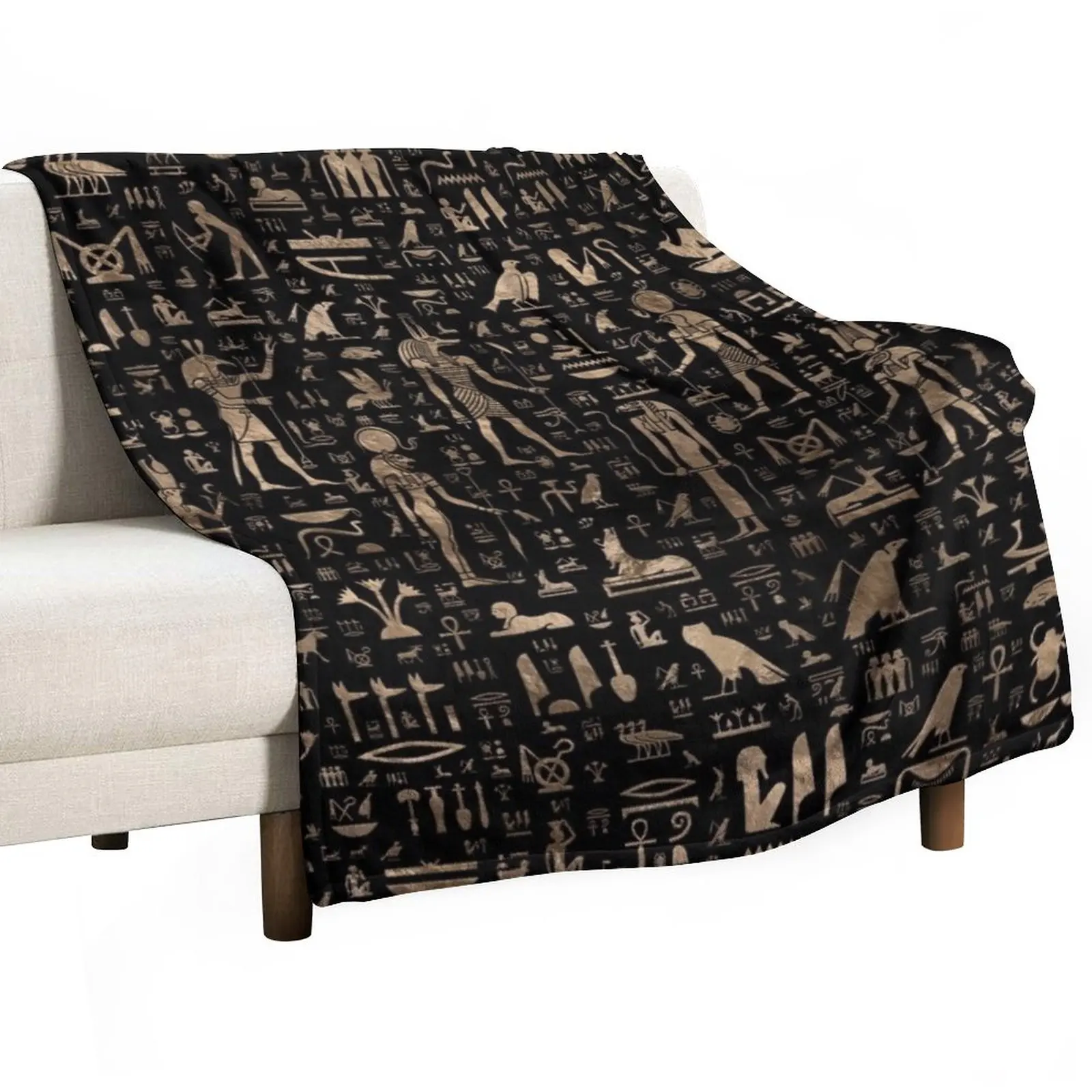 

Ancient Egyptian Gods and hieroglyphs - Black and gold Throw Blanket Large Blanket Blankets Sofas Of Decoration bed plaid