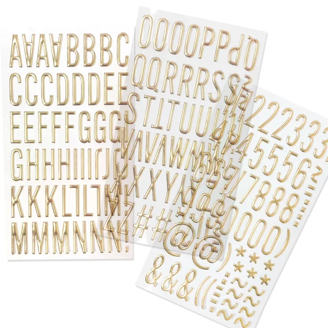 Pegatinas De Letras Y Números Metalizadas Doradas, 6 Hojas Con Mayúsculas, Minúsculas Y Números - Para Manualidades, álbumes, Uñas Y Más