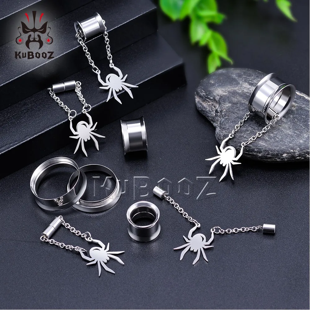 KUBOOZ 인기있는 스테인레스 스틸 자석 체인 스파이더 이어 게이지, 피어싱 터널 바디 쥬얼리 귀걸이 확장기, 2 개
