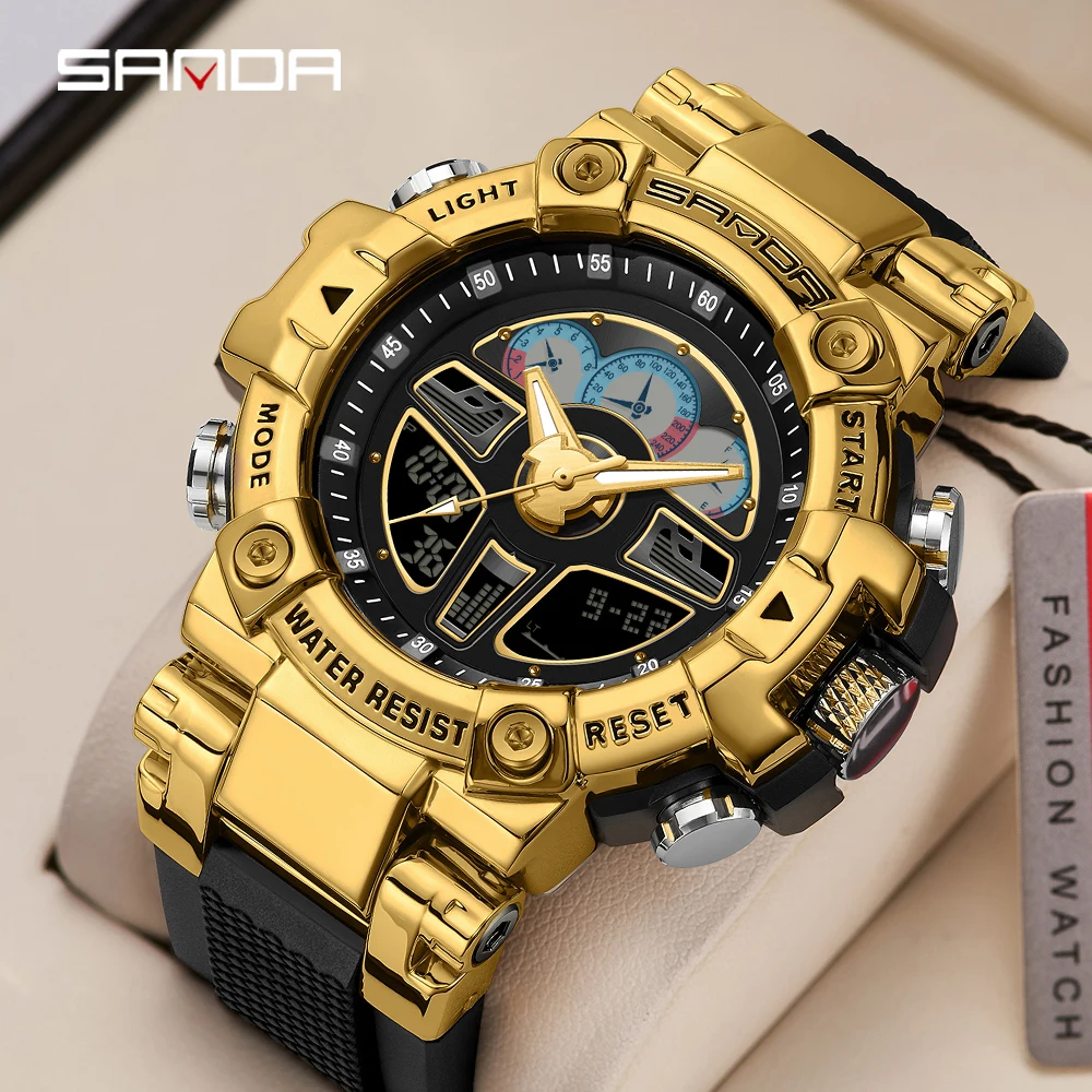 SANDA Men's Watches Sports Outdoor Waterproof Military Watch Multi Function Tactics LED Alarm Stopwatch Color Quartz Wristwatch binbond b4143 rectangular outdoor men waterproof quartz watches full gold gold