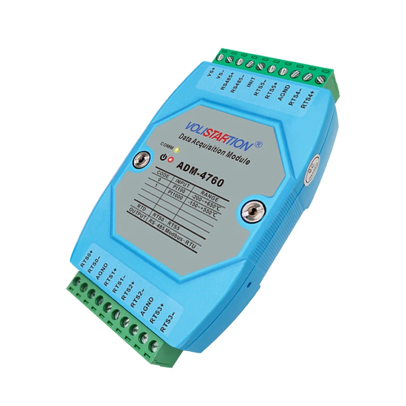 6Channel Temperature Acquisition Module Pt1000 to RS485 MODBUS RTU Protocol ADM-4760 modbus 433mhz analog acquisition module modbus rtu 1w rs485 2 channel wireless control collection converter e820 dtu 2i2 433l