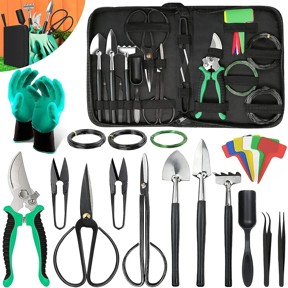 Bonsai Tools Kit 22 PCS Bonsai Tree Kit Tools for Beginners Bonsai Tool Set Bonsais Starter Trimming Pruning Shears Scissors Kit