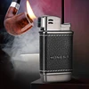 HONEST Upscale Genuine Leather Metal Gas Cigar Lighter Oblique Out Open Flame Pipe Dedicated Cigarette Lighter Men's Gift 1