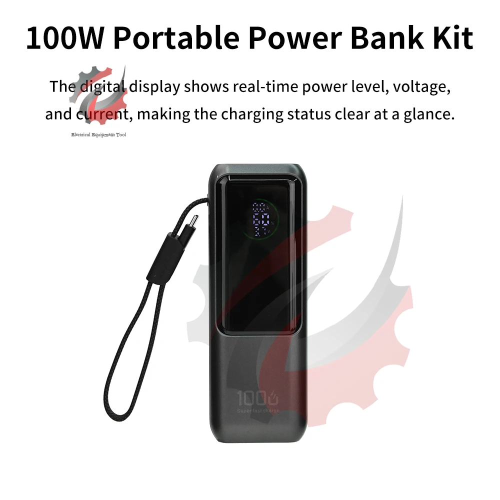 Power Bank portatile con display digitale intelligente a LED con cavo integrato Power Bank a ricarica rapida ad alta potenza da 100 W di grande capacità - immagine 5
