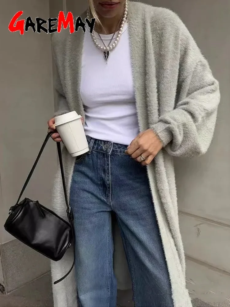 Women's Cardigan Oversized Button Front with Round Neck | Fluffy