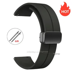 Magnetic Silicone Wristband with Metal Buckle - Quick Release Strap - 18mm (Black - Black)