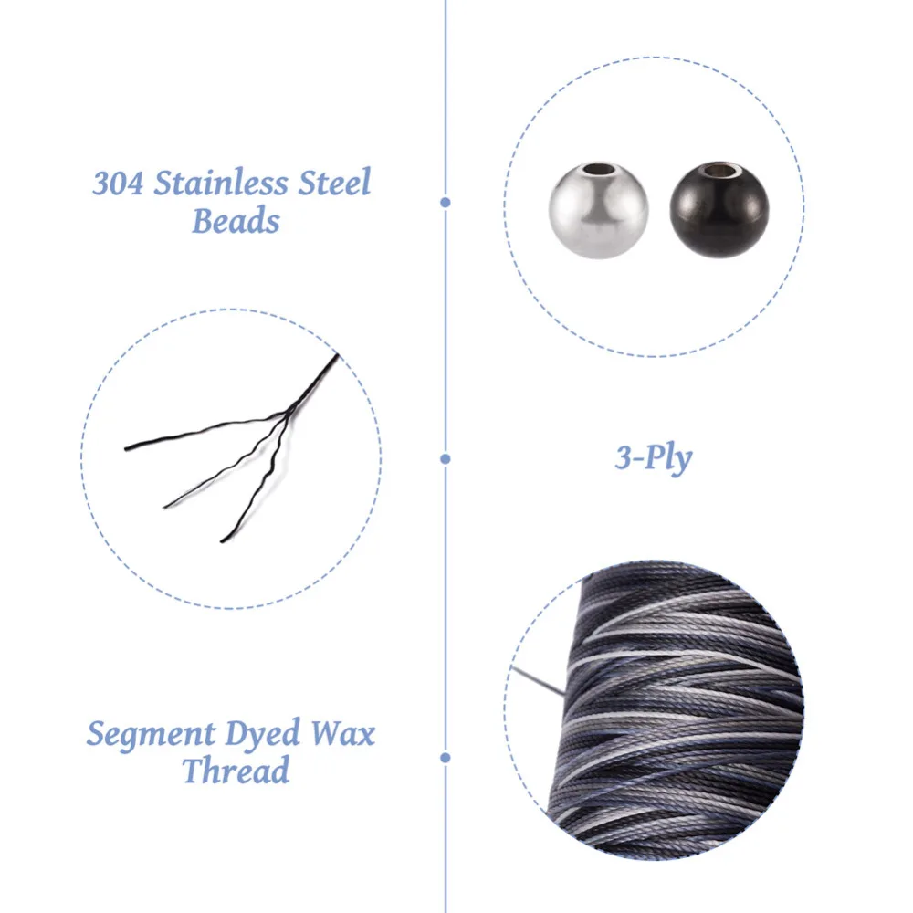 1Bag 8mm Stainless Steel Beads Loose Spacer Balls with 0.5mm Waxed Polyester Cord Thread for Bracelet Braided Jewelry Making DIY