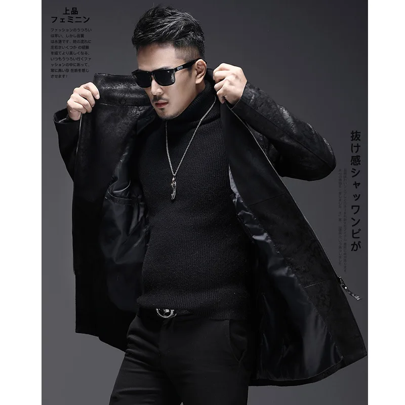 Men's Leather Trench Coat, Mid-Length, Motorcycle, Genuine