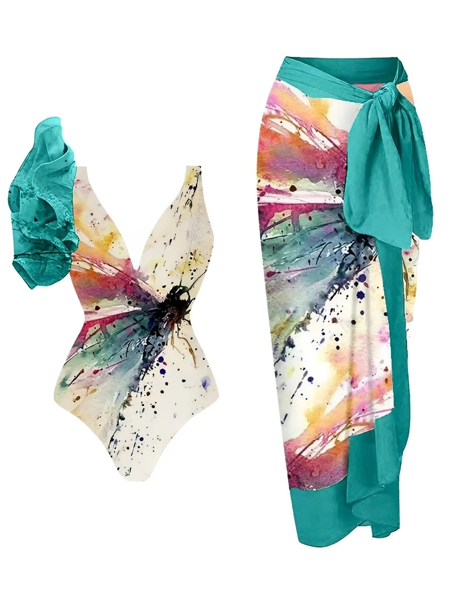 2025 Frill One Piece Swimsuit & String Skirt Padded Sexy Swimwear Women Bathing Suit Female Swimming Summer Beachwear Bodysuit 4