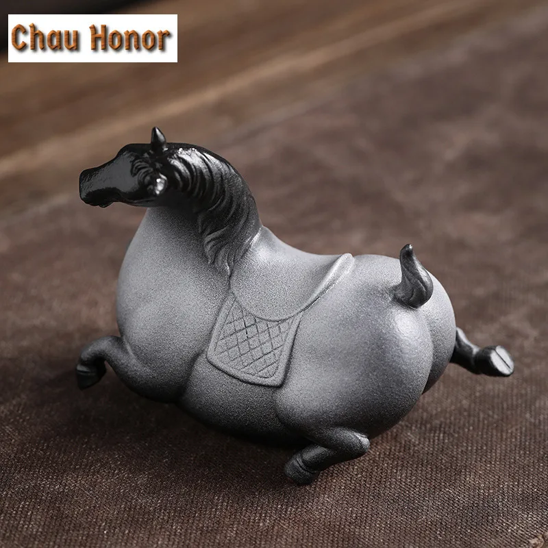 Chinese Style Fat Horse Ceramics Statue Figurines Modern Art Home Decorations Room Bookshelf TV Cabinet Decor Animal Ornament