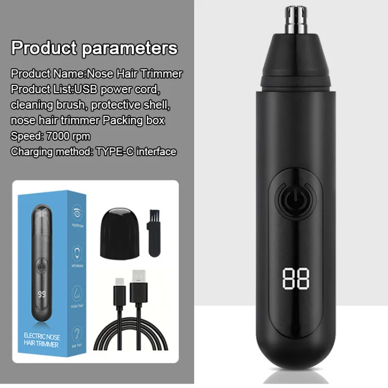 Men's Intelligent Anti Pinch Rounded Blade Electric Nose Hair Trimmer TYPE-C Charging Waterproof Multifunctional Trimmer 6