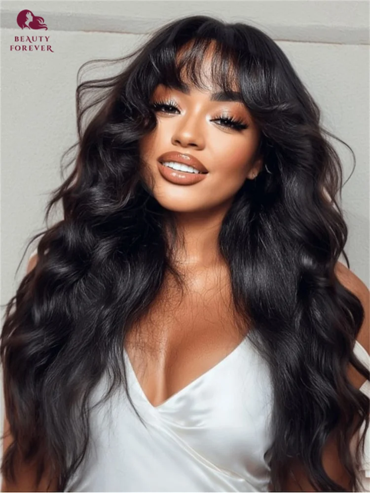 Beautyforever HD Trasparente Frontale Del Merletto Parrucca Glueless 13x4 Bang Curtanin Onda Allentata Parrucca Anteriore Del Merletto Dei Capelli Umani Pronta Da Indossare