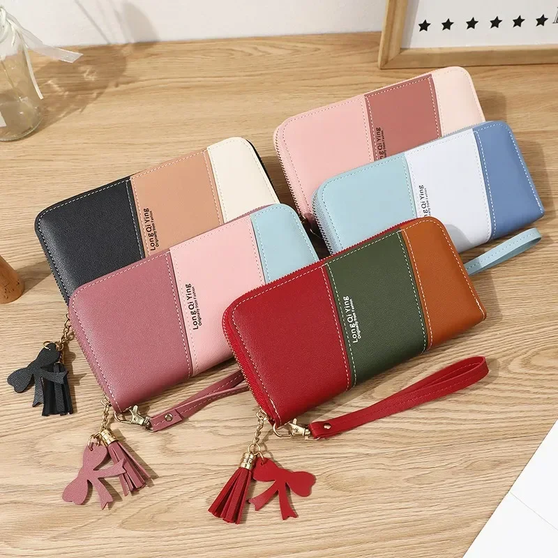 

Women's Wallet Zipper Purses Female Student Splicing Contrast Tassel Mobile Phone Bag Wholesale Purses